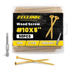 Wood Screws 5 Inch, Deck Screws #10 X 5, 50 PCS, Epoxy Coated, T25 Star Bit
