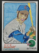 ACEO Sketch Trading Card 1973 Topps Rick Monday Cubs - Flag Hero Hand-drawn OOAK