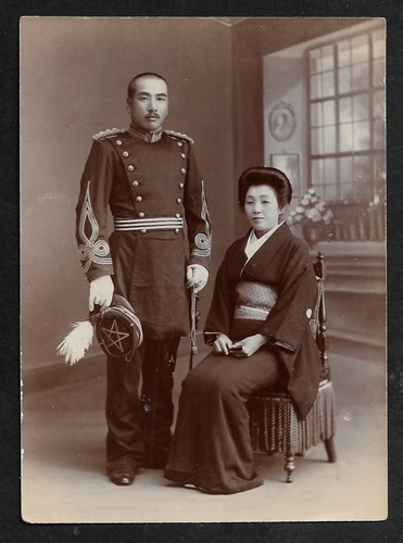 Original WW2 Japanese Studio Photo Officer Dresses Couple Japan WWII
