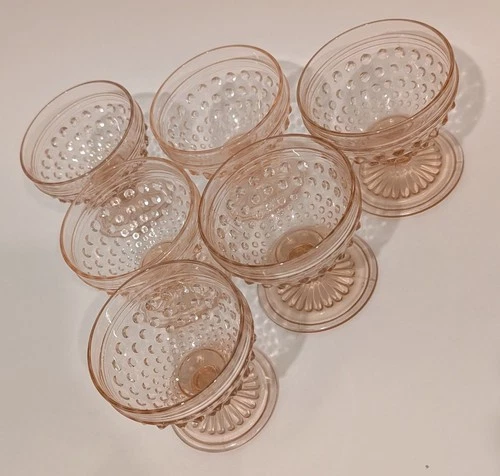 SIX - VTG. Anchor Hocking Pink Hobnail Sherbert Dishes 1930s