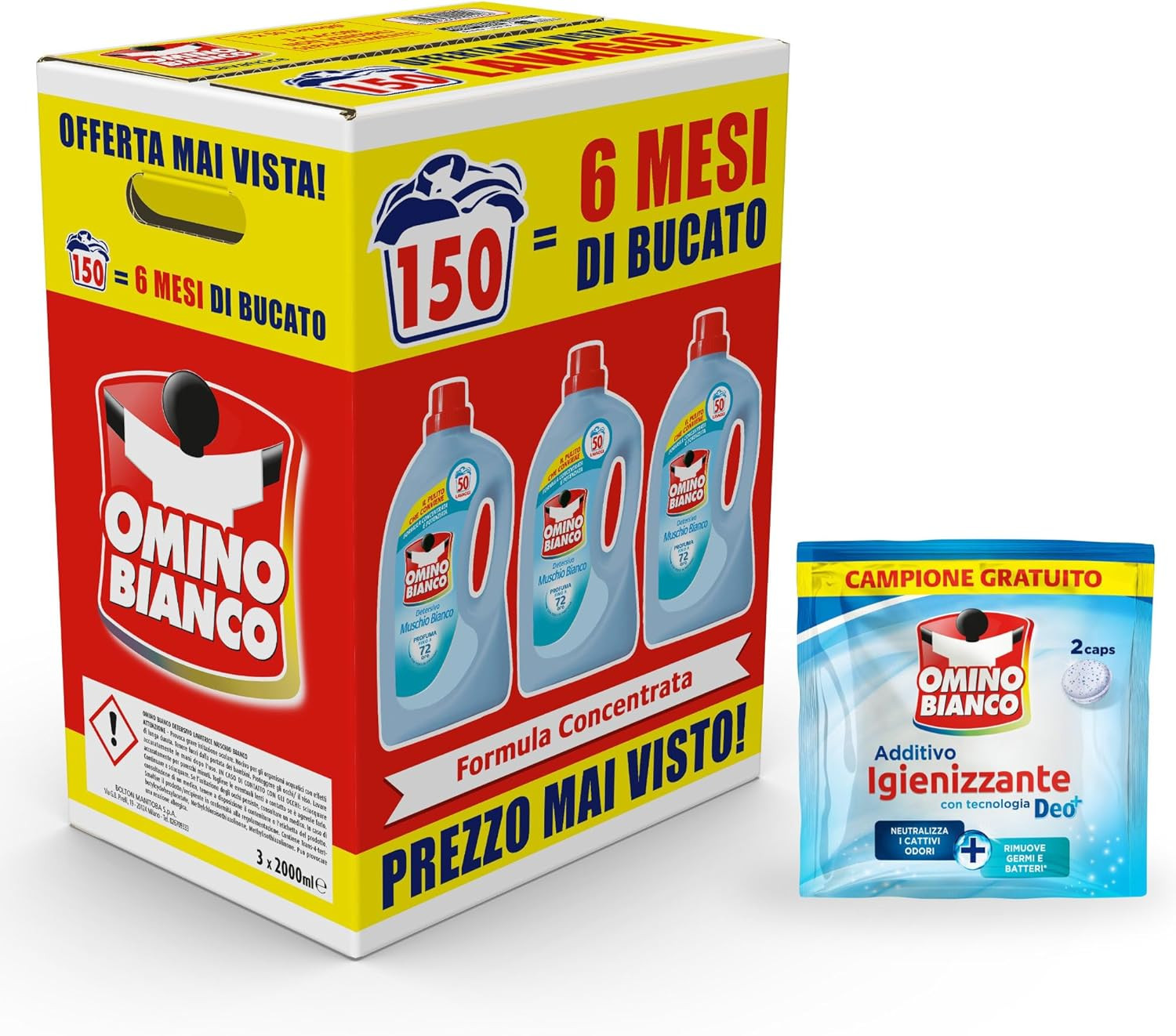 Detersivo Lavatrice Liquido 150 Lavaggi Omino Bianco Risparmio Casa