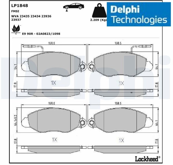 Delphi LP1848 Bremsbelagsatz FüR Scheibenbremse Bremsbelagsatz-image