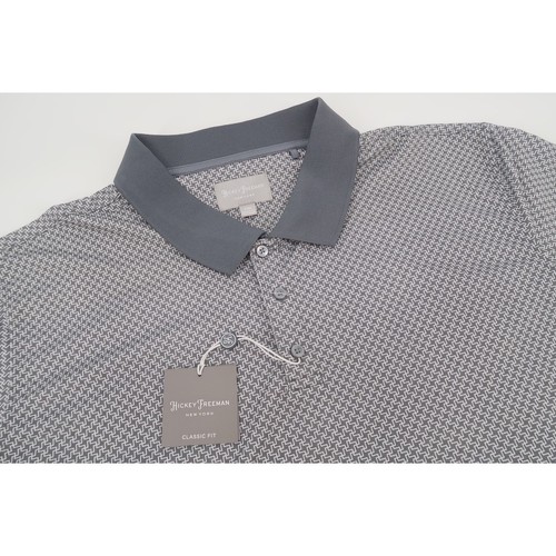 Hickey Freeman, Hickey Freeman Polo Shirt Mens XXL Gray White Geometric Classic Fit QQ9H16BKWP5
