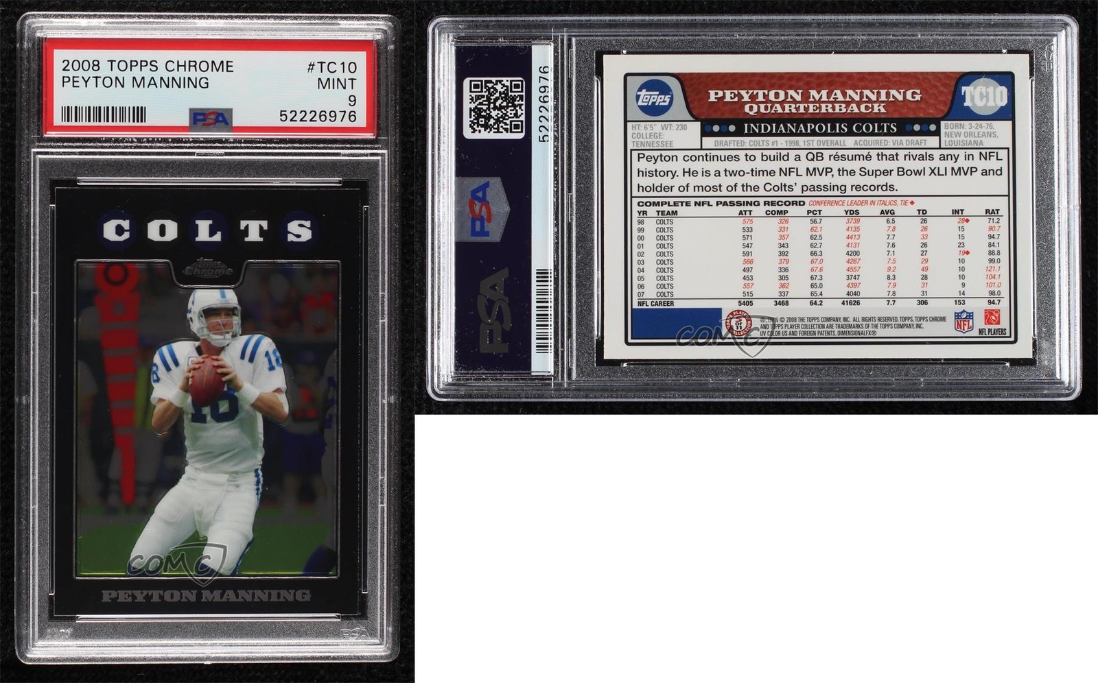 2008 Topps Chrome Peyton Manning #TC10 PSA 9 MINT HOF 0jw8 view 3