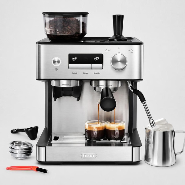 Gevi Espressomaschine 20 Bar Mit Mahlwerk MilchaufschäUmer Cappuccino Latte-image