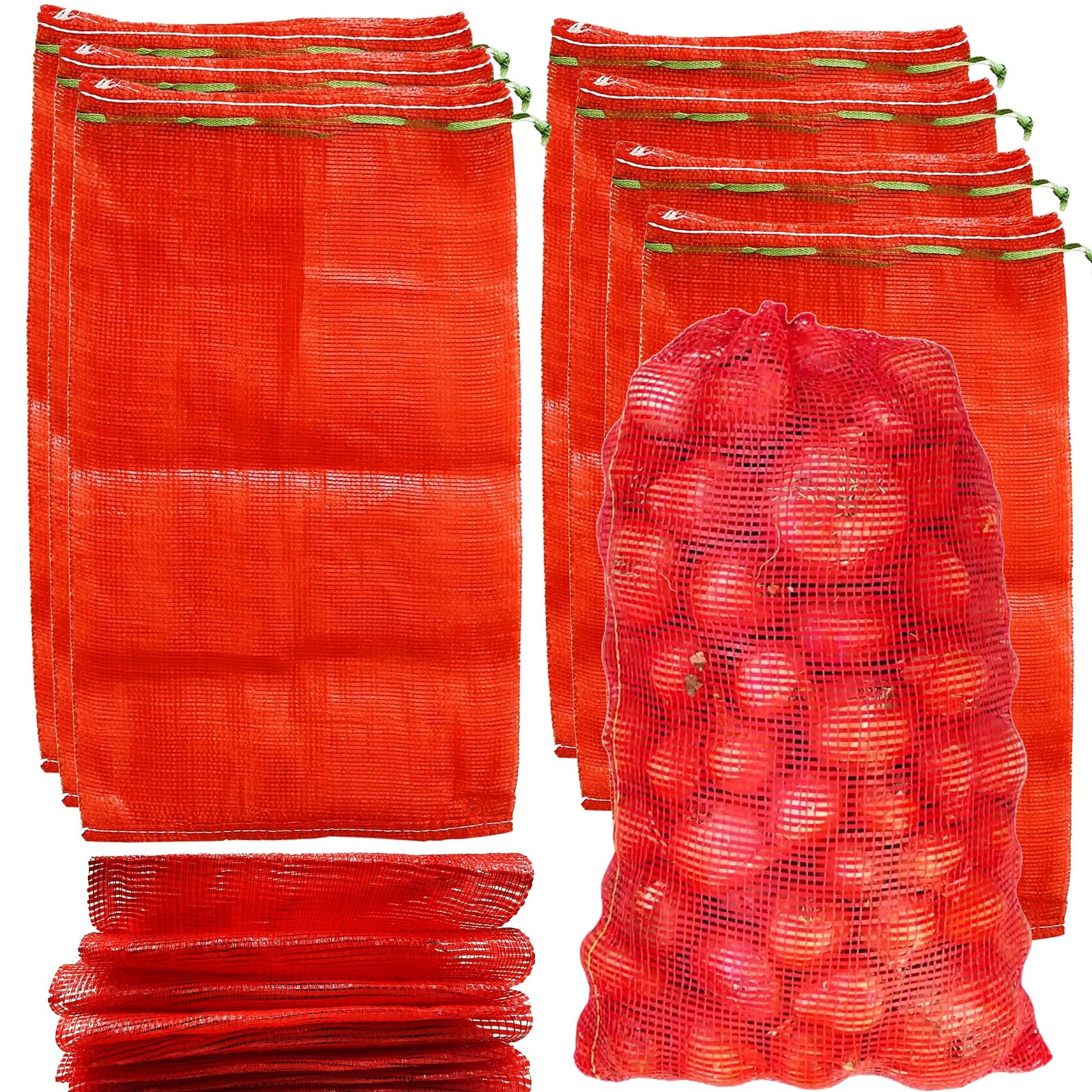 Paquete de 100 bolsas de cebolla de malla de 20"" x 14"" con cordón reutilizable para productos frescos Stora...
