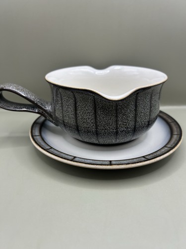 Vintage Denby Bourne Studio Saturn Stoneware Gray Gravy Boat & Stand Pristine - Picture 1 of 9