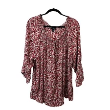 I.N. Studio Red Floral Cottage Boho Flare Sleeve Cinch Waist Top Womens Size 3X