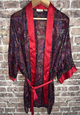 VTG Victorias Secret Gold Label Robe Red Paisley Kimono Short OS 80s 90s Pockets