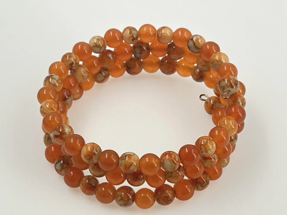 Red Carnelian Agate Natural Stone Womens Memory Wire Bracelet - Image 4 of 4