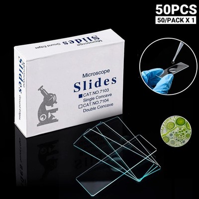 50pcs Microscope Slides Single Depression Concave Glass Slide for Wet Specimen