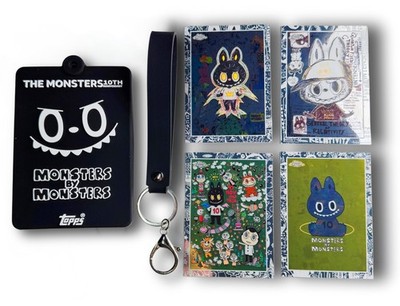 2025 TOPPS CHROME 10th ANNIVERSARY LABUBU THE MONSTERS 4 Card Set BLACK KEY CASE