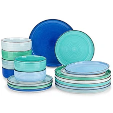 Bonita Dinnerware Sets 18 Pieces, Blue Stoneware Dishes Set for 6, Plates Set...