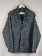 Aran Crafts Strickjacke Herren mittelgrau Zopfmuster 100% Merinowolle Knopf Irland