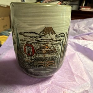 Ceramic Mug 8 fl oz Tokyo Japan Mt Fuji Scenic Pictorial Design Green Gray