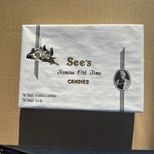 SEE'S FAMOUS OLD TIME CANDIES VINTAGE EMPTY BOX 3LB WHITE GOLD RETRO RARE