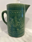 McCoy Art Pottery Green Pitcher with Grape & Leaf Design 8.5. Inches Tall EUC