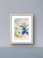 Original  Blue Birds Watercolor Painting  9 X 12  Paper Fine Art Decor 