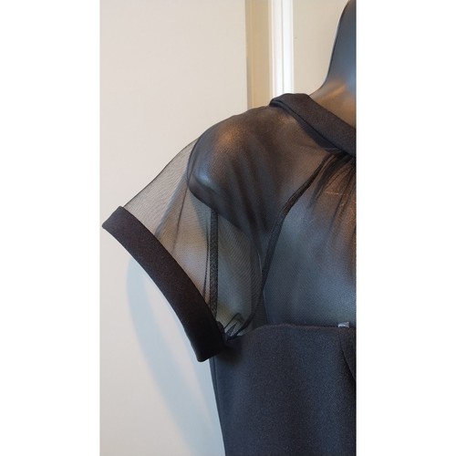 MAGGY LONDON Women Black Sheer Yoke V-Back Crepe Cocktail Dress Elegant size 12 - Picture 3 of 13