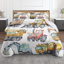 Colorful Car Trucks Construction Comforter Set for Boys Kids Toddlers Teens T...