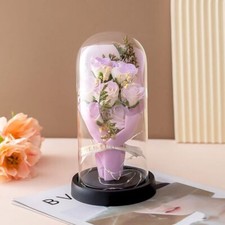 Forever Purple Rose Bouquet in Glass Dome w/ LED Light