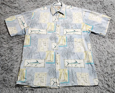 Campia Moda Hawaiian Shirt Mens Medium M Cotton Short Sleeve Fishing Boats Maps