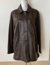 Womens Leather Elements Dark Brown Leather Mid Length Jacket Size L