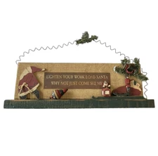 Christmas Santa Sign Wall Hanging Wood Plaque Hand Painted Rustic Toys Decor