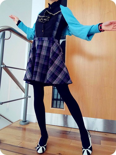 IP Check Slip mini skirt school girl cropped cape1/2 waist knitted batwing 12 - Picture 3 of 9
