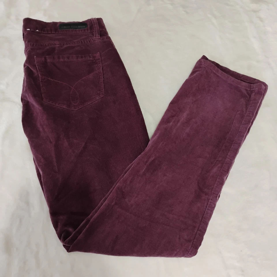 Pantalones de pana ciruela Calvin Klein elásticos pierna recta ajustados para mujer talla 4 30"x29 Foto 2 de 4