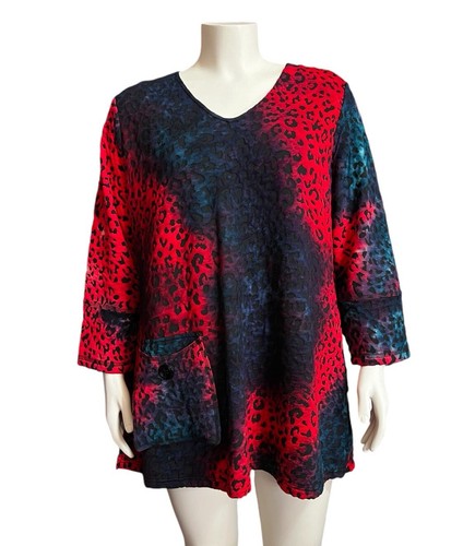 NWT Calessa Plus 1X Jacquard Tie-Dye V-Neck 3/4 Sleeves Tunic