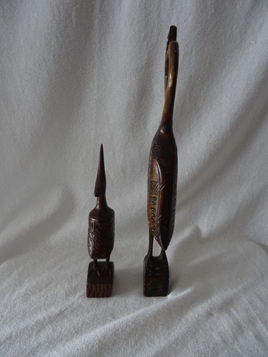 2 x Kranich aus Holz Teak?? 60er 70er Jahre Vintage Reiher groß und klein - Bild 2 von 4
