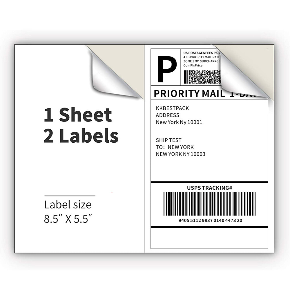 200 Self-Adhesive Shipping Labels - 8.5x5.5 Inch, 2 Per Sheet, 100 Sheets Total - Matte White