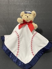 Baseball Teddy Bear Lovey Security Blanket White Blue 18" Bearington Baby