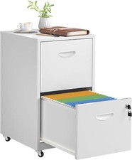 2 Drawer File Cabinet with Lock  White Rolling File Cabinet for Home Office,