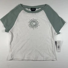 NWT Justify Women’s T-Shirt Moon Rhinestone Size Large Runs Small