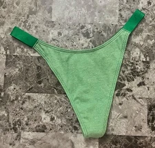 NWT VICTORIA'S SECRET PINK GREEN RIBBED KNIT LOGO STRAPS HIGH LEG THONG PANTIES