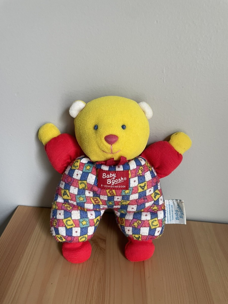 OshKosh B'gosh ドット柄クッションカバー　80年代、90年代 Vintage Baby Oshkosh B'Gosh Yellow Bear Plush Checkered Red Rattle