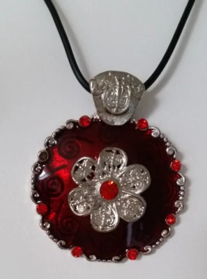 Kautschukkette Anhänger 5,5 cm silberfarben Blume rot Glitzer - Bild 1 von 4