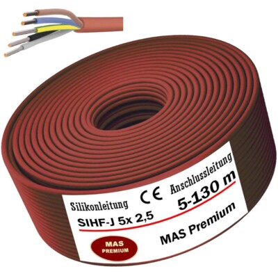 5-130m Silikonkabel Silikonleitung Saunakabel SIHF-J 5x 2,5 Flexibel für Geräte