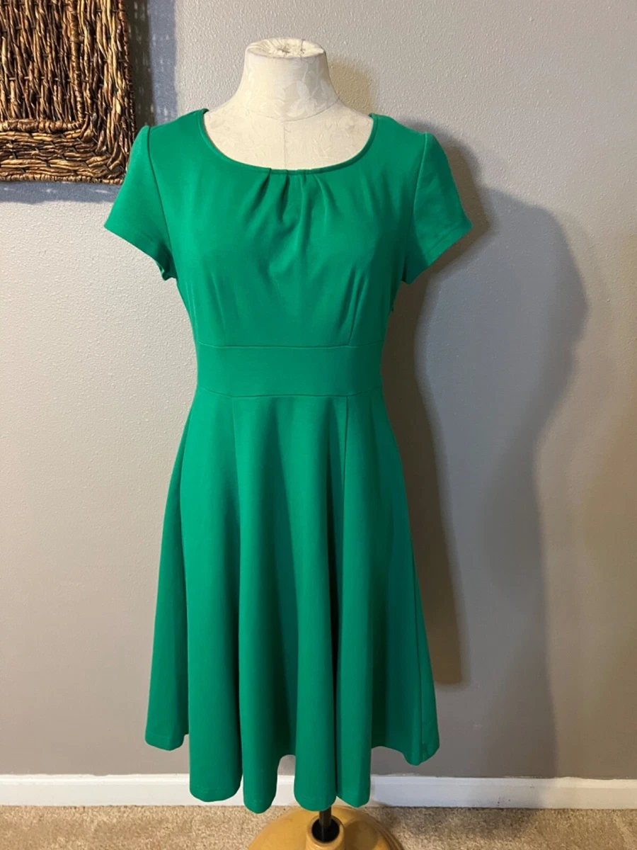 BODEN A Line Dress 8 R Green Short Sleeve Stretch Career Church Washable