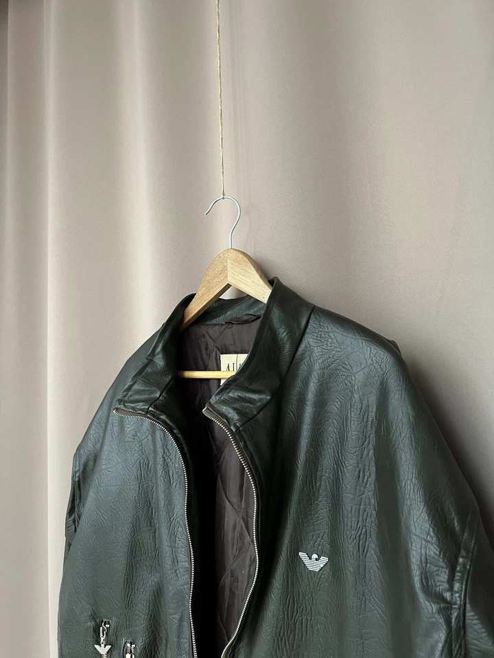 Armani Jeans Chaqueta Pesada de Cuero para Hombres Talla M Marrón Cremallera Completa Multibolsillos Bombardero Foto 4 de 4