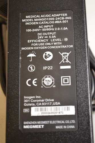 Medical AC/DC Adapter Mango120S-24CB-ING Inogen Catalog #BA-501 - Afbeelding 2 van 2