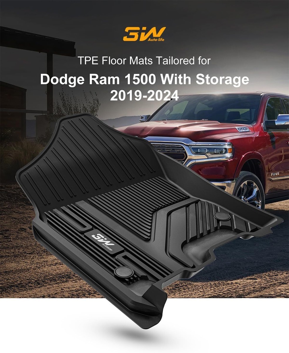 Wielganizator Velours Fußmatten passend für Dodge RAM 1500 (2019-2024) | Qualität: Basic - Genaue Passform, rutschfeste Untregrund 3-teilig - Schwarz