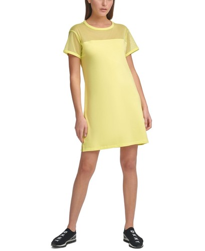 DKNY Womens Sport Mesh-Blocked T-Shirt Dress Size:Medium Color:Sunny Lime - 第 1/3 張圖片