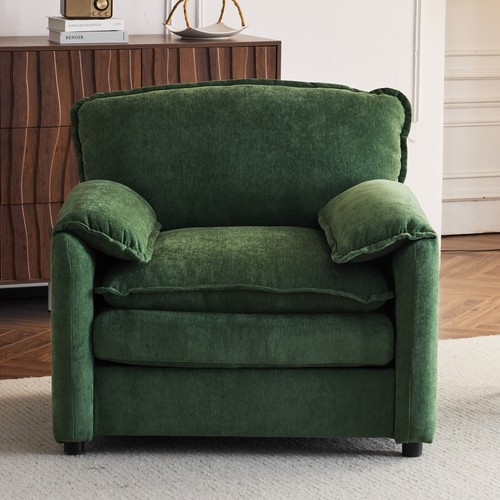 38" Oversized Chenille Lounge Chair - Plush Reading Armchair with Thick Comfort - Picture 2 of 6