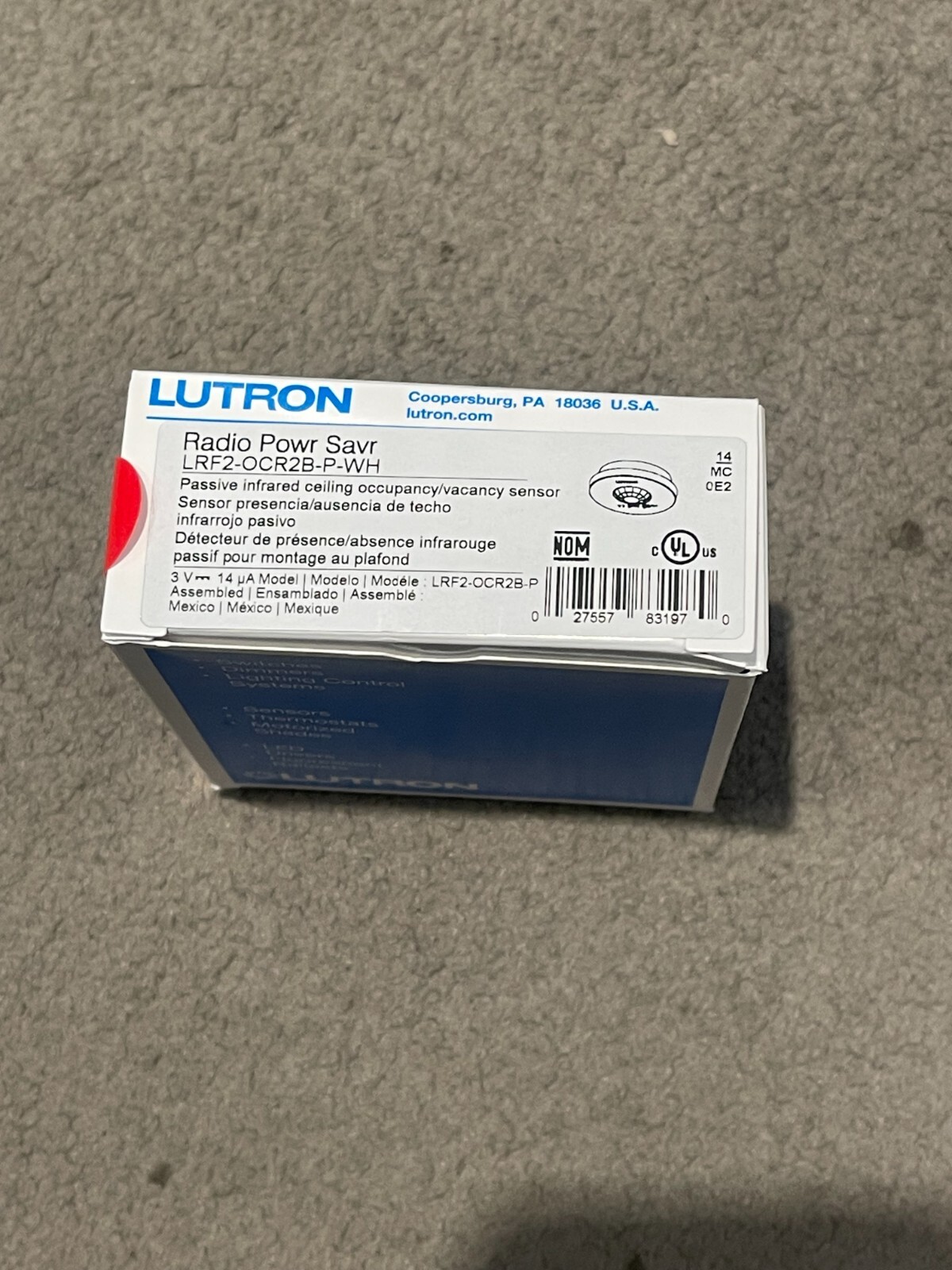 LUTRON LRF2OCR2BPWH Wireless Ceiling Occupancy Vacancy Motion Sensor