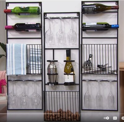 South Street Loft 3 Piece Wine Wall Storage Rack Black Stainless Steel