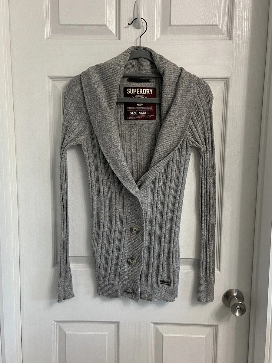 Superdry Parliament Lite Cardigan Ribbed Button Up Gray Size Small