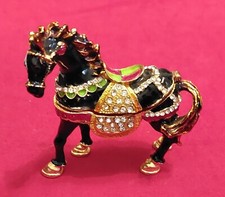 Pferd schwarzer Araber Gold Messing email. Strass Schatulle Box FIGUR 7,5x8cm
